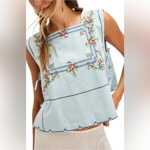 New Free People Garden Wall Embroidered Square Neck Sleeveless Top sz L